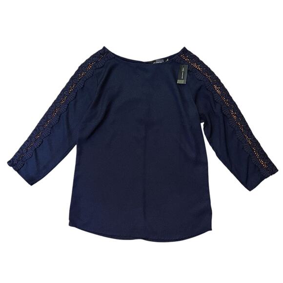 NWT The Limited Crochet Lace Cut Out 3/4 Quarter Sleeve Blue Blouse Top Size XS - Picture 1 of 7